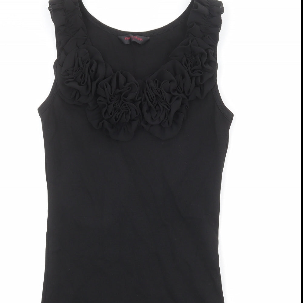 Miss Selfridge Womens Black Cotton Bodycon Size 8 Round Neck Pullover