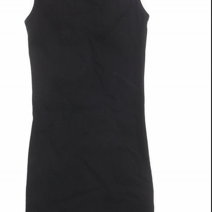 Miss Selfridge Womens Black Cotton Bodycon Size 8 Round Neck Pullover