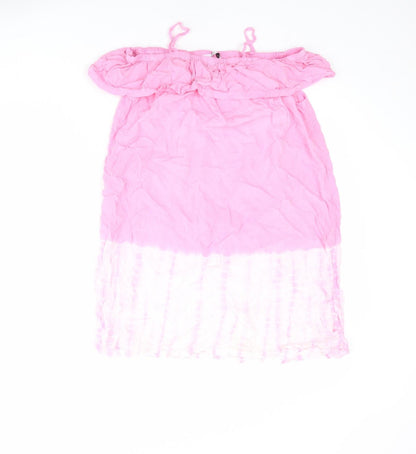 Marks and Spencer Girls Pink Viscose A-Line Size 11-12 Years Off the Shoulder Pullover - Tie Dye