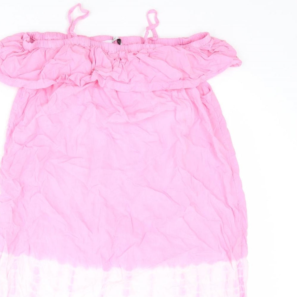 Marks and Spencer Girls Pink Viscose A-Line Size 11-12 Years Off the Shoulder Pullover - Tie Dye