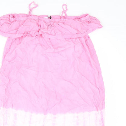 Marks and Spencer Girls Pink Viscose A-Line Size 11-12 Years Off the Shoulder Pullover - Tie Dye