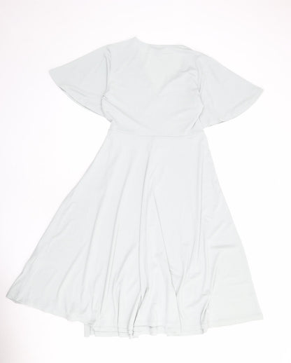 H&M Womens Blue Polyester Wrap Dress Size S V-Neck Tie - Butterfly Sleeves