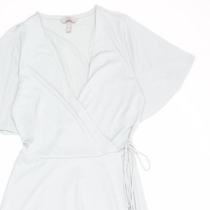 H&M Womens Blue Polyester Wrap Dress Size S V-Neck Tie - Butterfly Sleeves