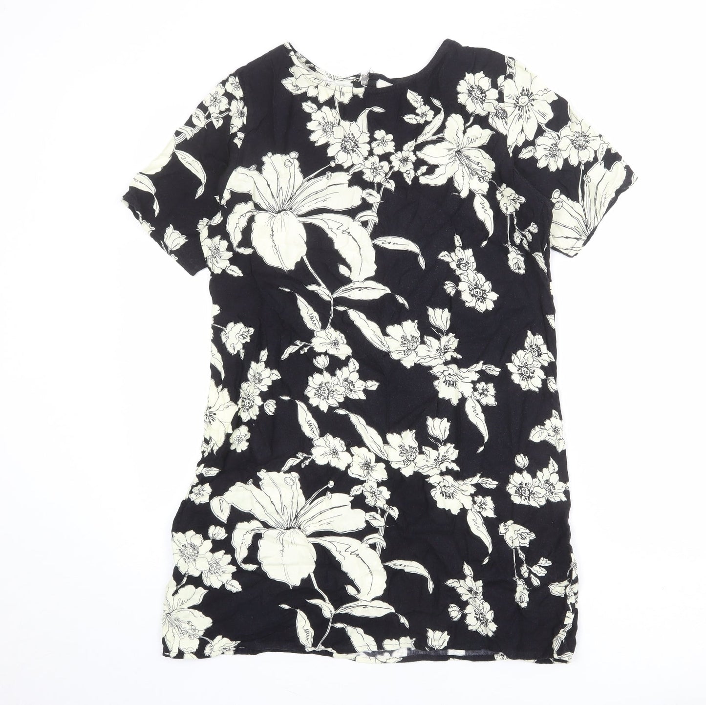 Motel Womens Black Floral Viscose Mini Size S Round Neck Zip
