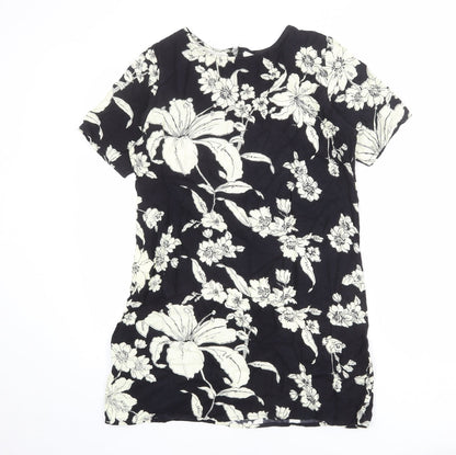 Motel Womens Black Floral Viscose Mini Size S Round Neck Zip