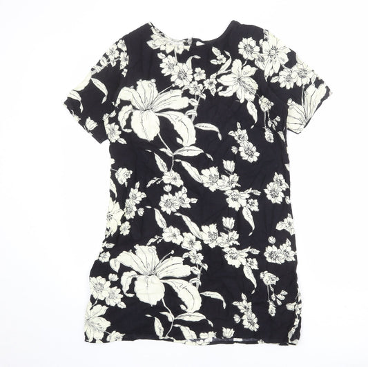 Motel Womens Black Floral Viscose Mini Size S Round Neck Zip