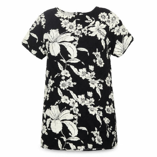 Motel Womens Black Floral Viscose Mini Size S Round Neck Zip