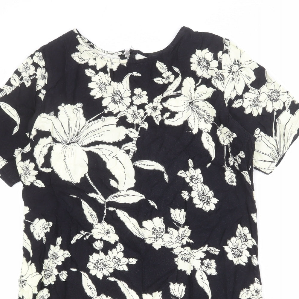 Motel Womens Black Floral Viscose Mini Size S Round Neck Zip