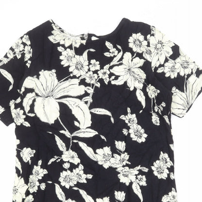 Motel Womens Black Floral Viscose Mini Size S Round Neck Zip