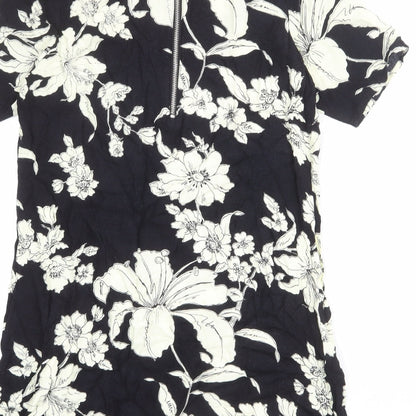 Motel Womens Black Floral Viscose Mini Size S Round Neck Zip