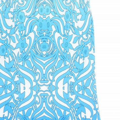 M&Co Womens Blue Geometric Polyester Shift Size 10 Boat Neck Button