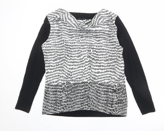 Olsen Womens Black Geometric Viscose Basic Blouse Size 12 Cowl Neck