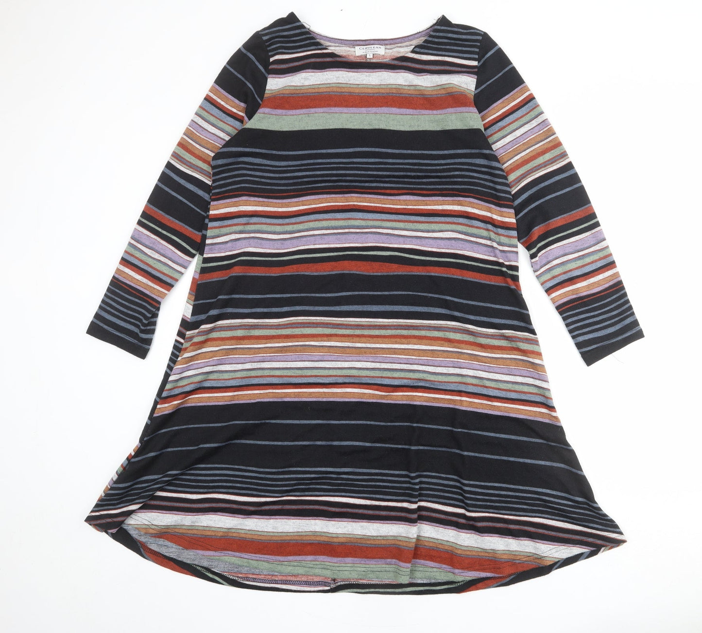 Cerulean Collection Womens Multicoloured Striped Polyester T-Shirt Dress Size L Boat Neck Pullover