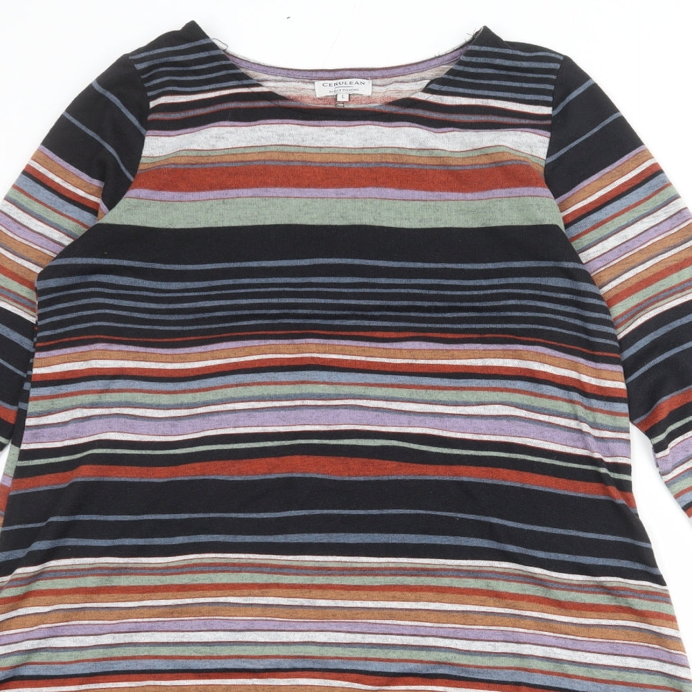 Cerulean Collection Womens Multicoloured Striped Polyester T-Shirt Dress Size L Boat Neck Pullover