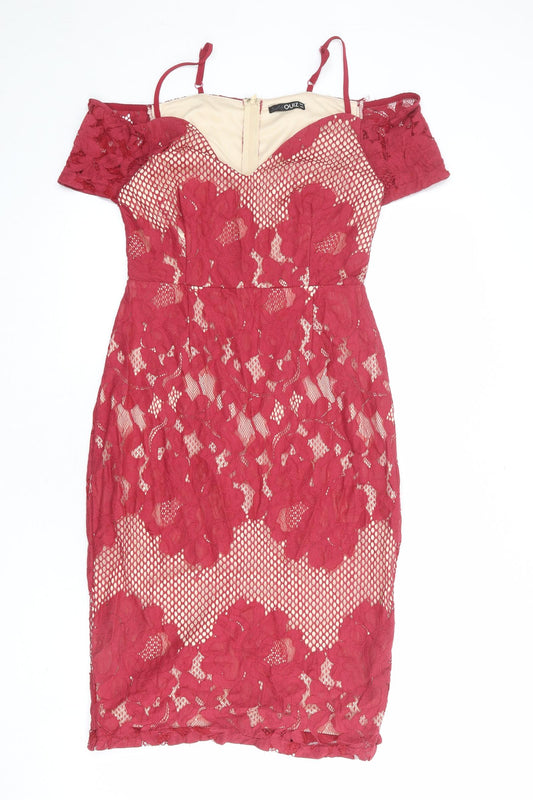 Quiz Womens Red Polyester Pencil Dress Size 12 Sweetheart Zip