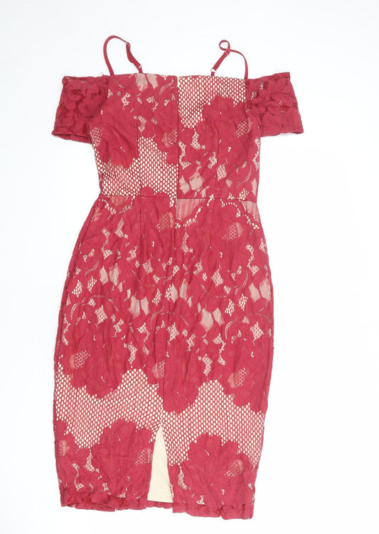 Quiz Womens Red Polyester Pencil Dress Size 12 Sweetheart Zip