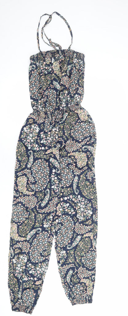 H&M Womens Multicoloured Geometric Polyester Jumpsuit One-Piece Size 10 L26 in Tie