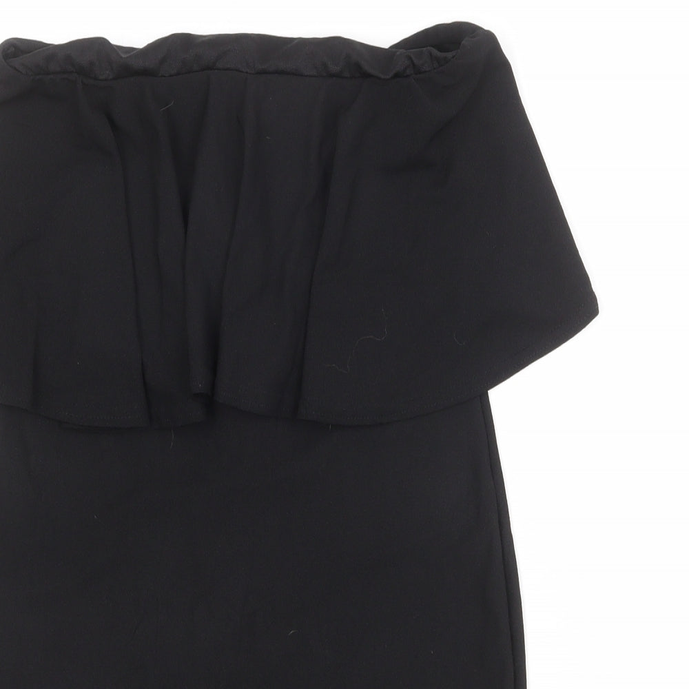 PRETTYLITTLETHING Womens Black Polyester Straight & Pencil Skirt Size 12 Zip - Peplum style