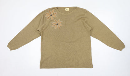 Reny Martan Womens Beige Round Neck Acrylic Pullover Jumper Size 14