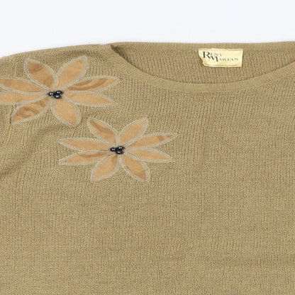 Reny Martan Womens Beige Round Neck Acrylic Pullover Jumper Size 14