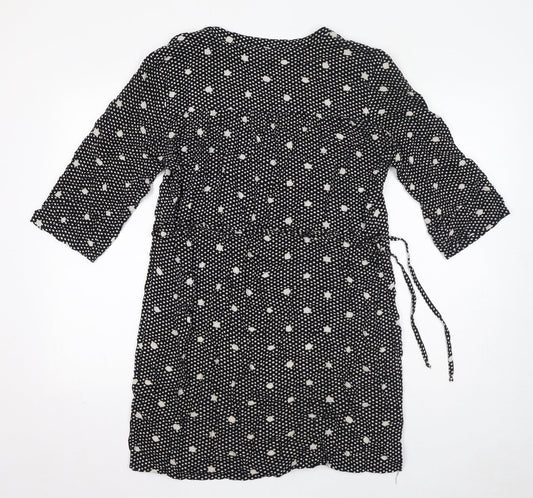 Only Womens Black Polka Dot Viscose A-Line Size 10 V-Neck Pullover