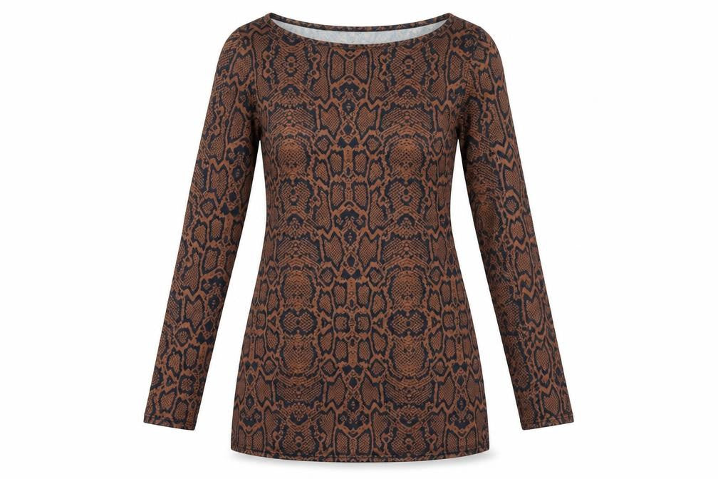 River Island Womens Brown Animal Print Polyester Bodycon Size 10 Boat Neck Pullover - Snakeskin pattern