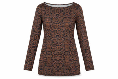 River Island Womens Brown Animal Print Polyester Bodycon Size 10 Boat Neck Pullover - Snakeskin pattern