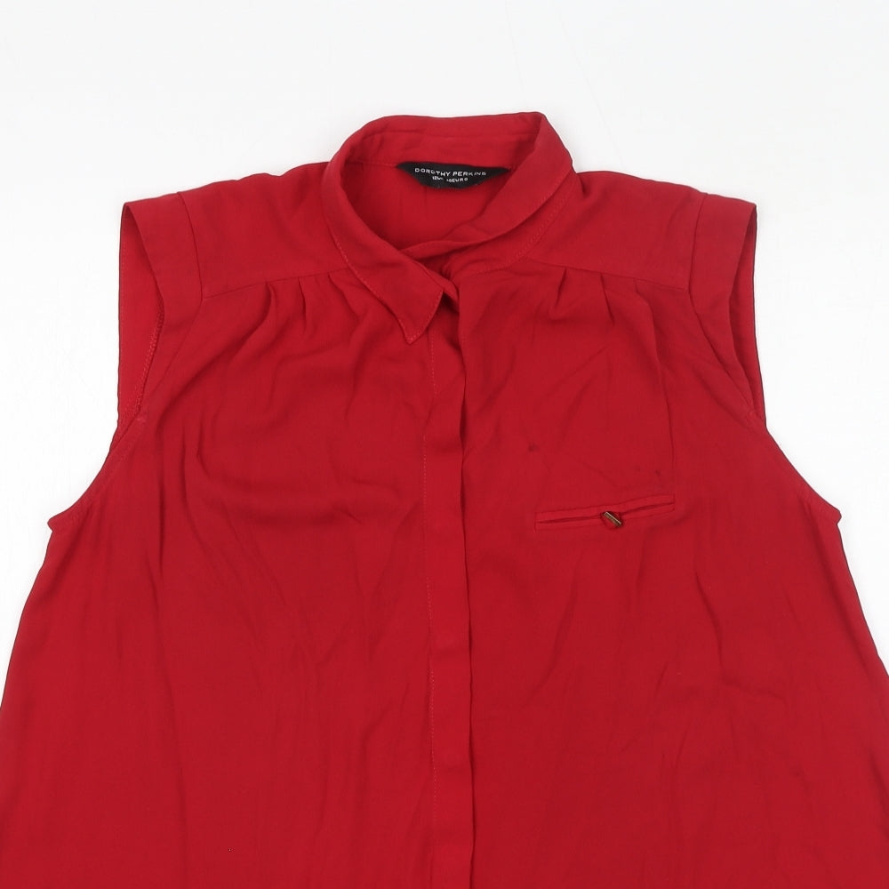 Womens UK Size 12 Dorothy Perkins Red Basic Button-Up