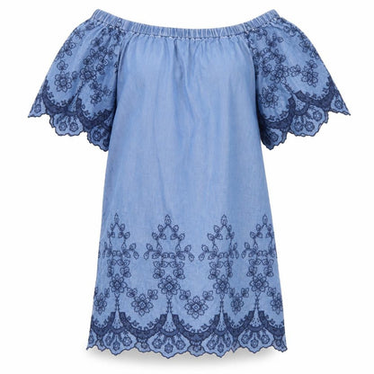 New Look Womens Blue Lyocell Mini Size 10 Off the Shoulder Pullover