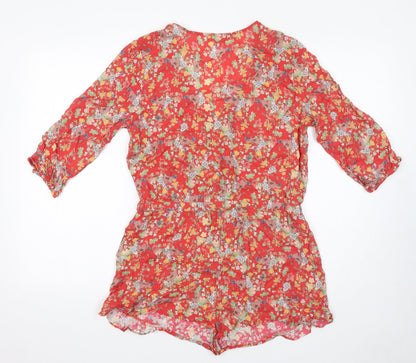 Pull&Bear Womens Red Floral Viscose Playsuit One-Piece Size L L13 in Pullover