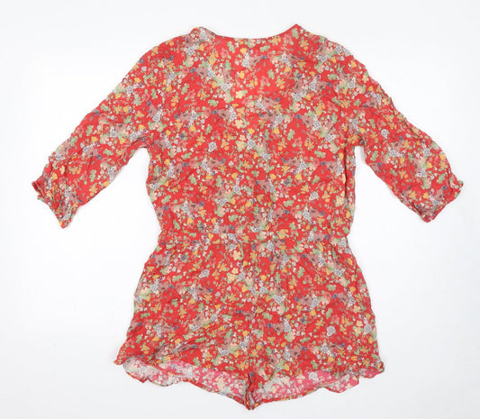Pull&Bear Womens Red Floral Viscose Playsuit One-Piece Size L L13 in Pullover