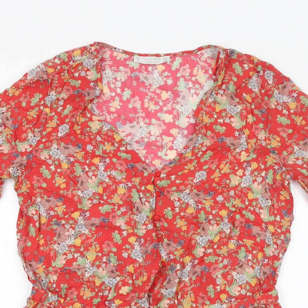 Pull&Bear Womens Red Floral Viscose Playsuit One-Piece Size L L13 in Pullover