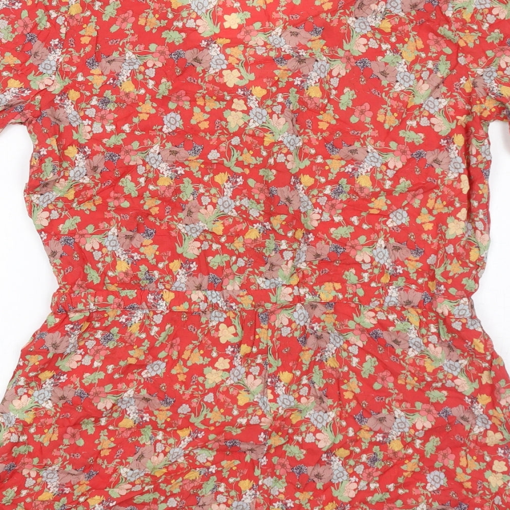 Pull&Bear Womens Red Floral Viscose Playsuit One-Piece Size L L13 in Pullover