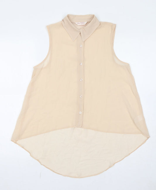 Miss Selfridge Womens Ivory Polyester Basic Button-Up Size 10 Collared