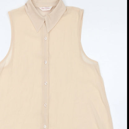 Miss Selfridge Womens Ivory Polyester Basic Button-Up Size 10 Collared