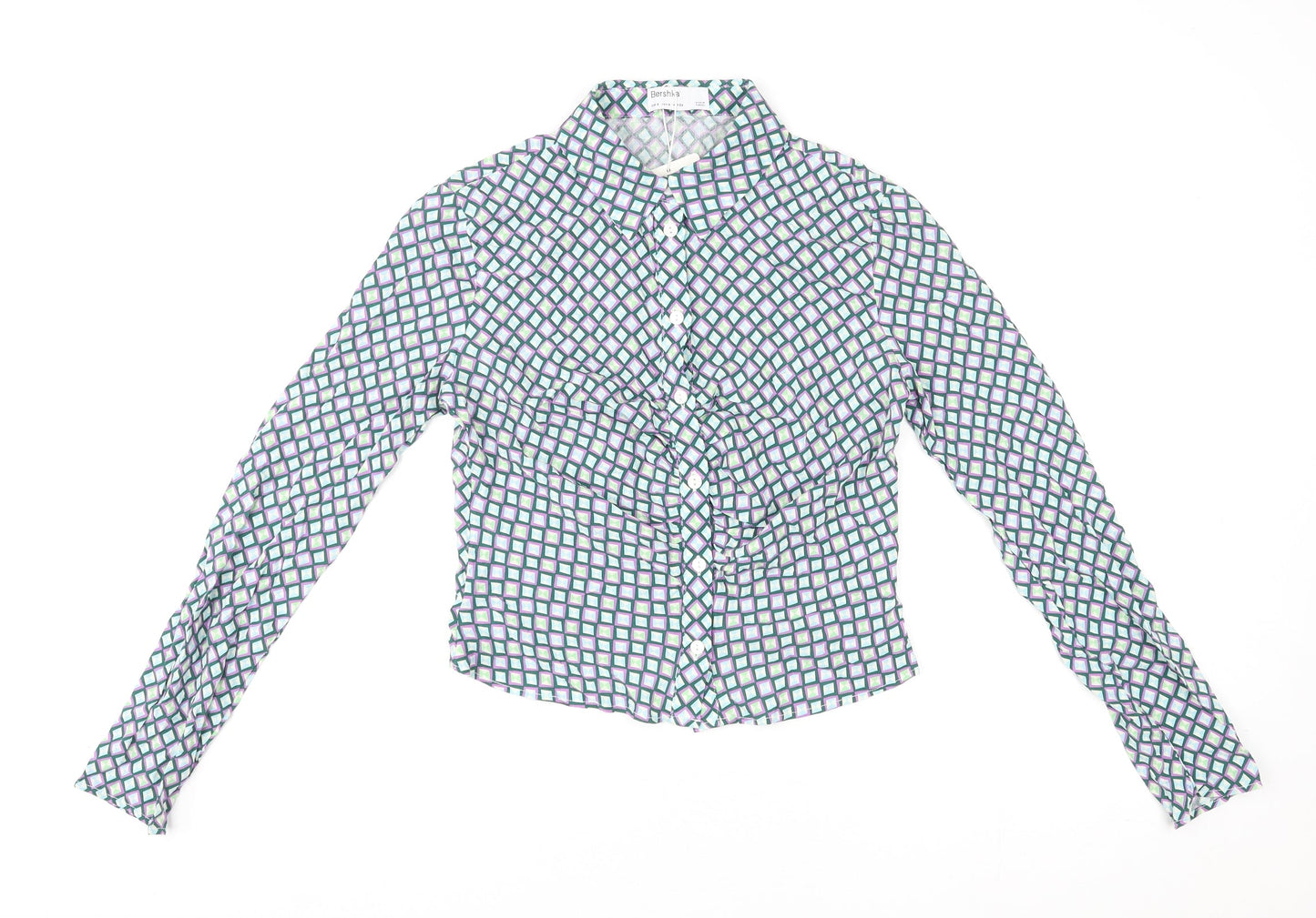 Womens UK Size S Bershka Multicoloured Basic Button-Up