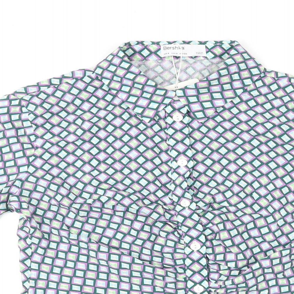 Womens UK Size S Bershka Multicoloured Basic Button-Up