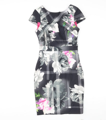Lipsy Womens Multicoloured Floral Polyester Shift Size 8 Round Neck Zip