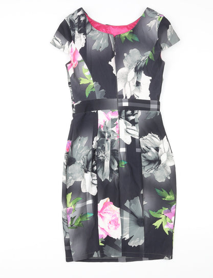 Lipsy Womens Multicoloured Floral Polyester Shift Size 8 Round Neck Zip