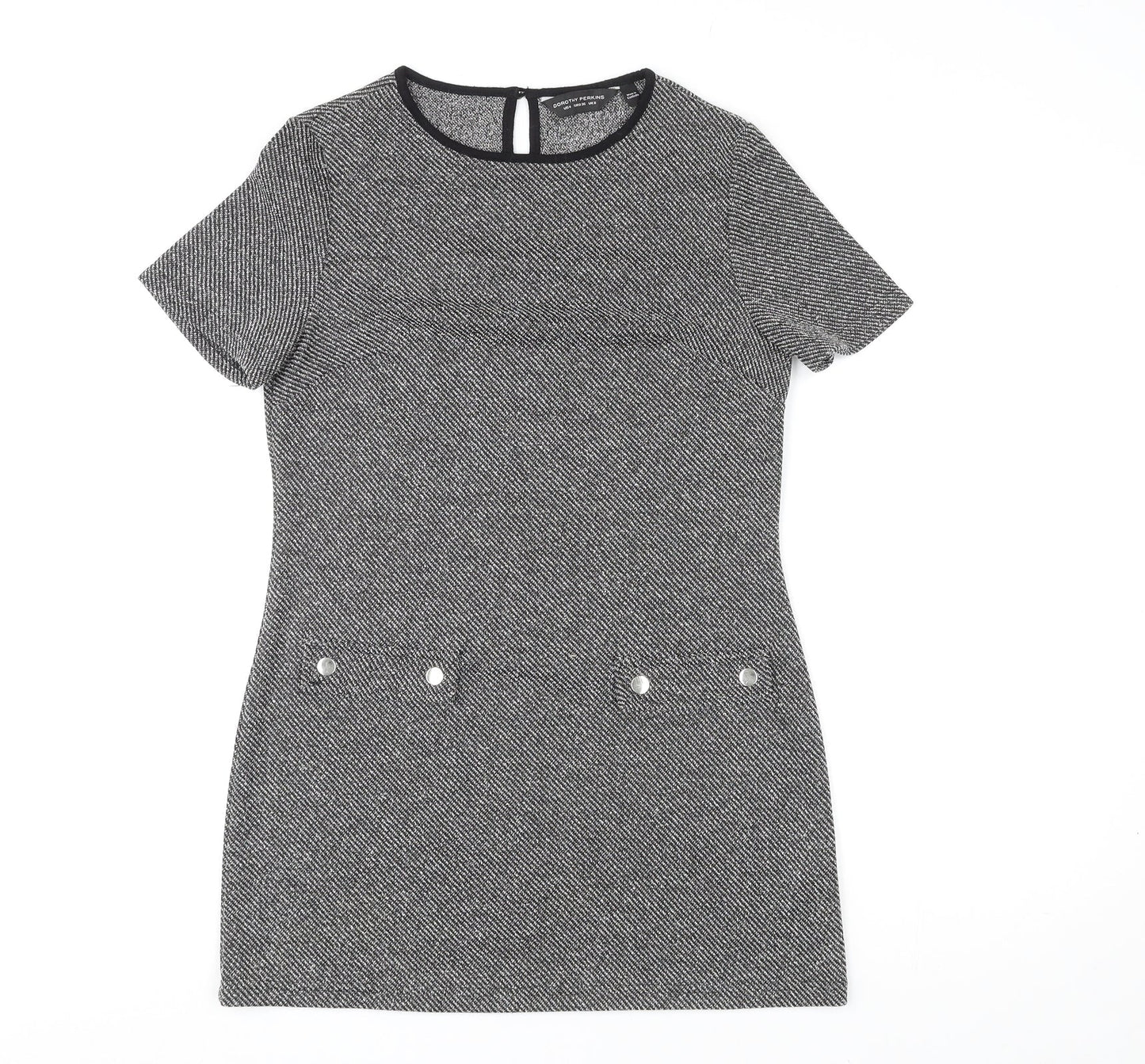 Dorothy Perkins Womens Grey Polyester Mini Size 8 Round Neck Button