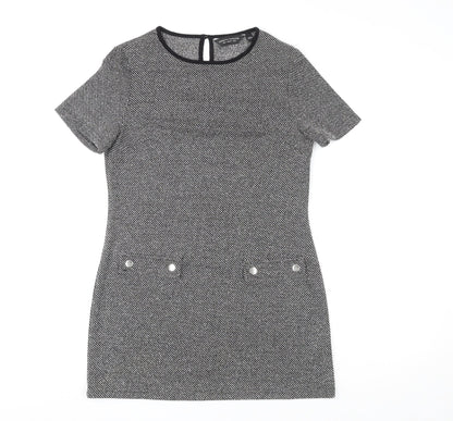 Dorothy Perkins Womens Grey Polyester Mini Size 8 Round Neck Button