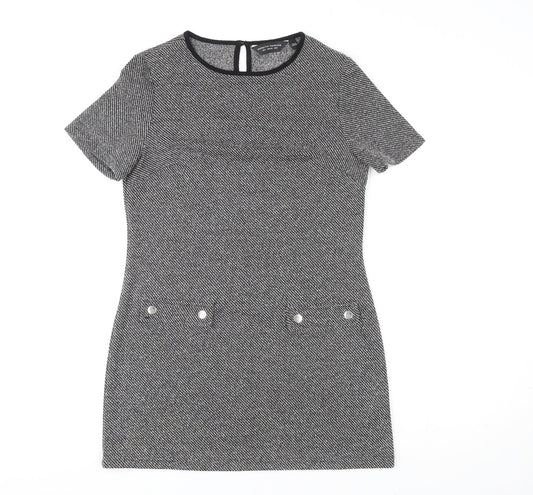 Dorothy Perkins Womens Grey Polyester Mini Size 8 Round Neck Button