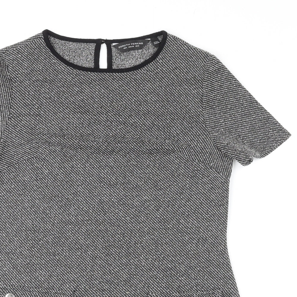 Dorothy Perkins Womens Grey Polyester Mini Size 8 Round Neck Button