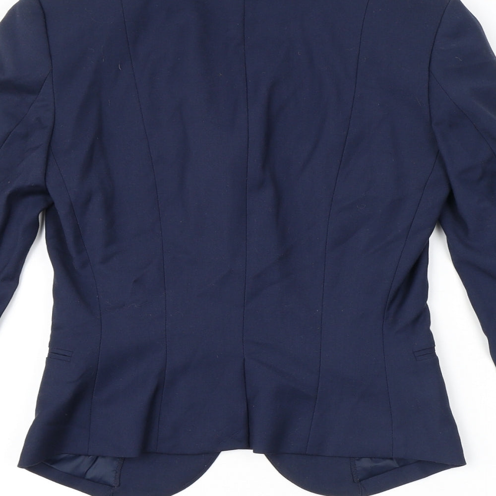H&M Womens Blue Herringbone Polyester Jacket Blazer Size 4 - Pockets