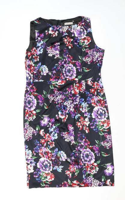 Planet Womens Black Floral Polyester Shift Size 14 Boat Neck Zip