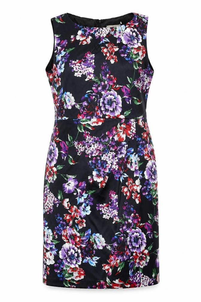 Planet Womens Black Floral Polyester Shift Size 14 Boat Neck Zip