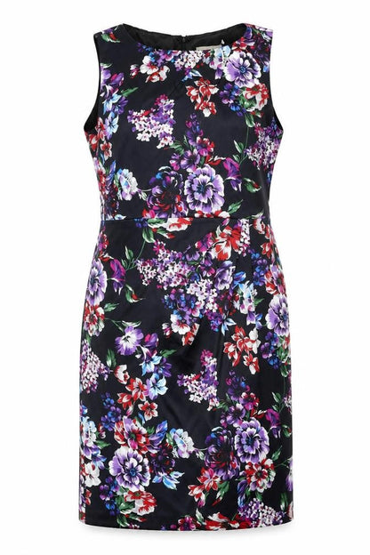 Planet Womens Black Floral Polyester Shift Size 14 Boat Neck Zip