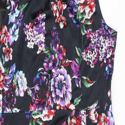 Planet Womens Black Floral Polyester Shift Size 14 Boat Neck Zip
