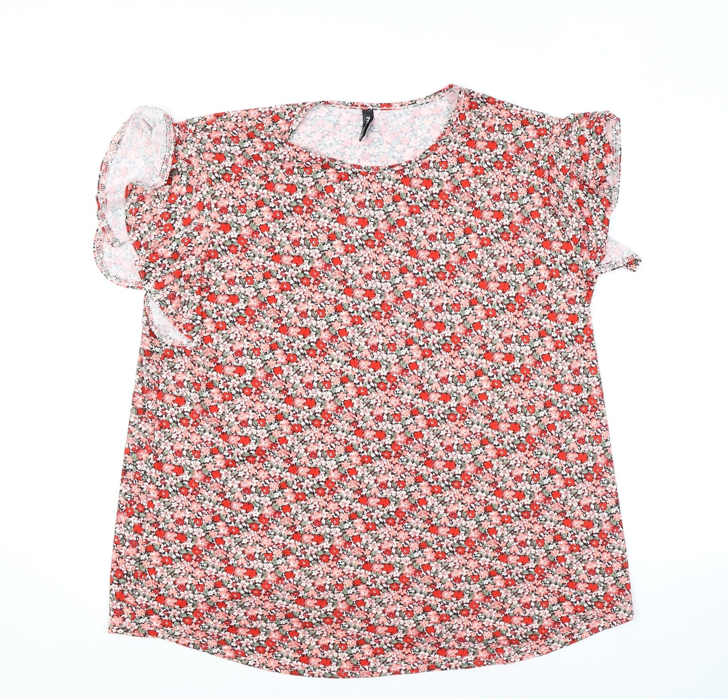 Prinstory Womens Red Floral Polyester Basic Blouse Size 2XL Round Neck