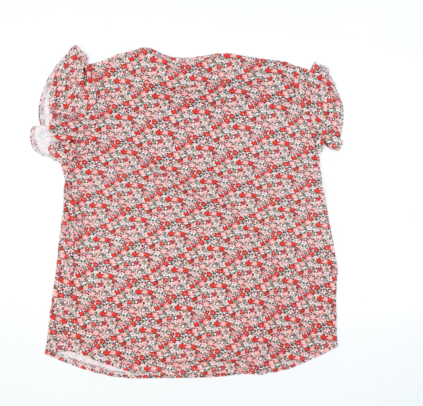 Prinstory Womens Red Floral Polyester Basic Blouse Size 2XL Round Neck
